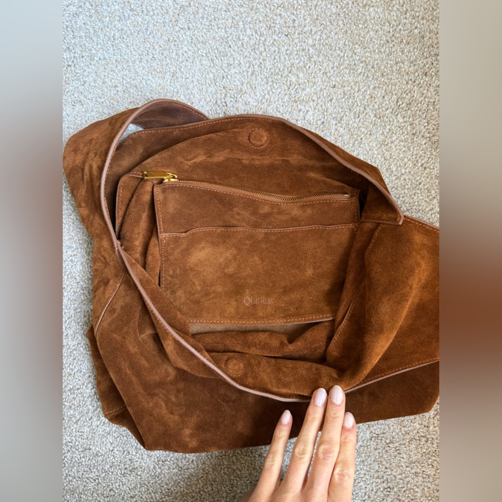 Quince Italian Suede Slouchy Shoulder Bag in Whiskey - Picture 8 of 16